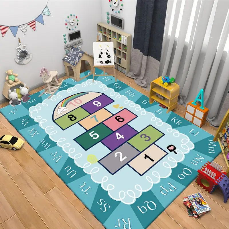 VIKAMA Children's Hopscotch Game Mat, Early Learning Alphabet and Number Play Mat, Non-Slip Bedroom Mat, Home Decor