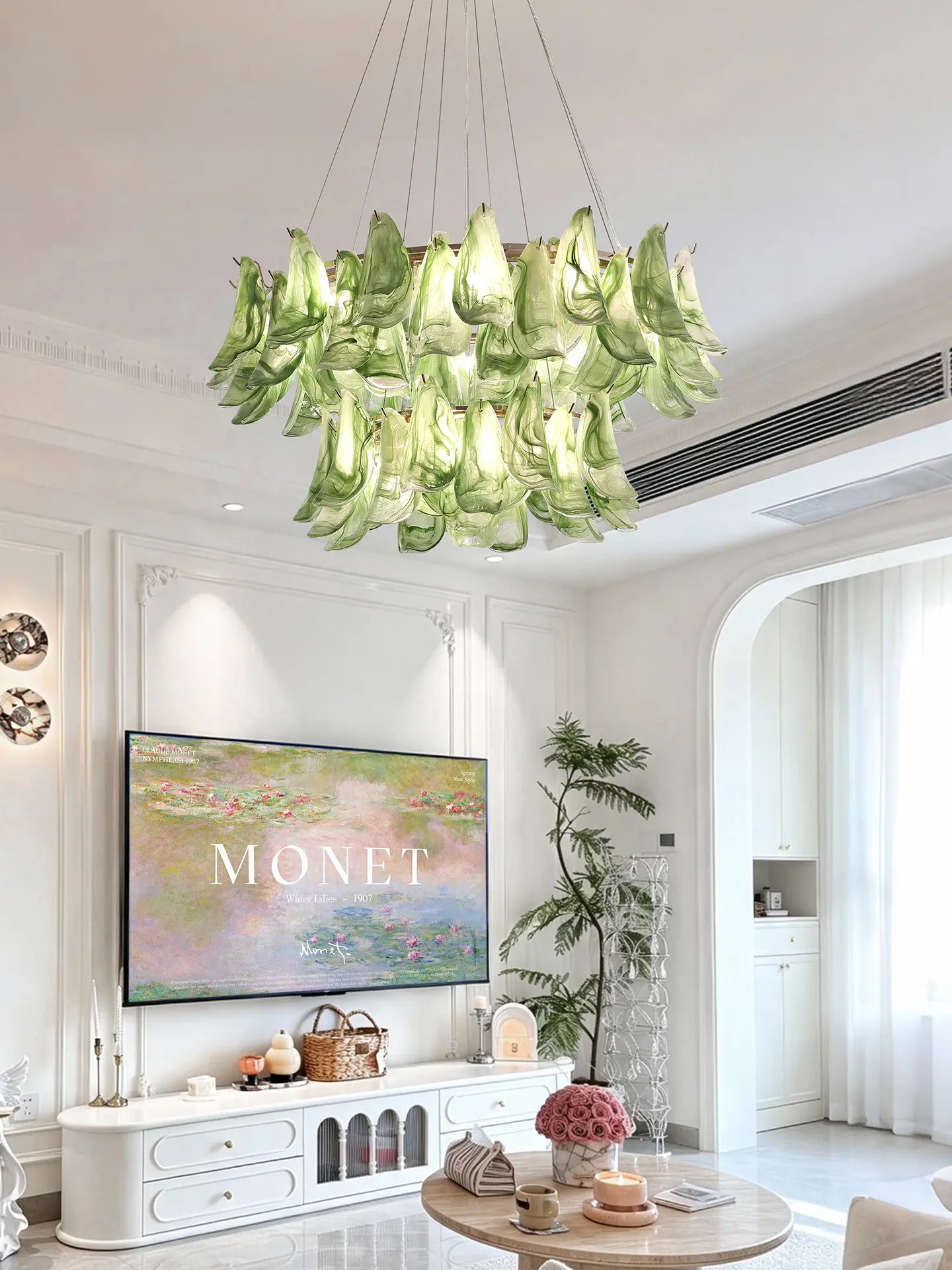Empty living room main light, antique style villa dining room, upscale French retro Murano art bedroom light