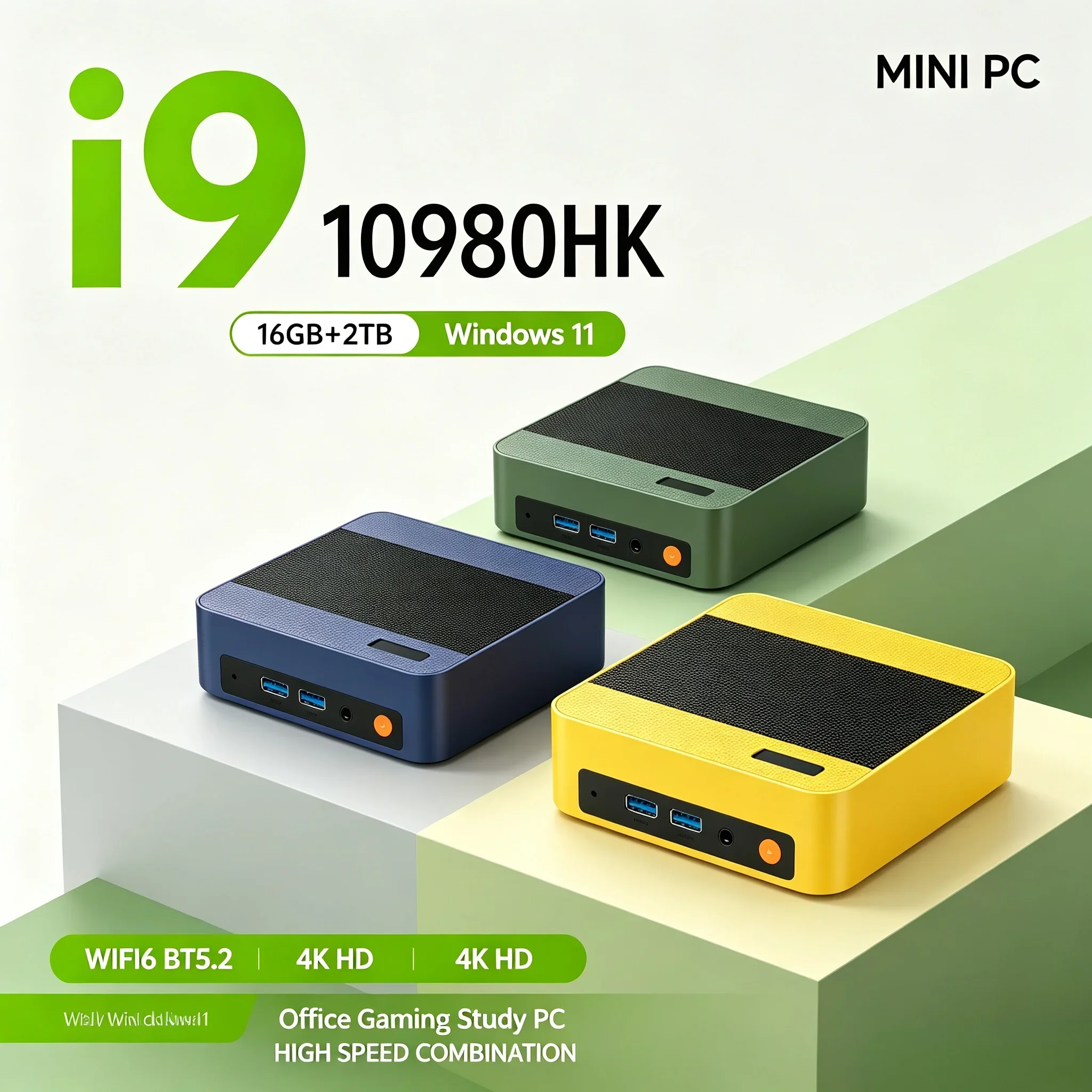 Multicolored Mini PC Intel I9-10980HK High Speed Windows11 16GB RAM 1TB SSD WiFi 6 BT5.2 Office Gaming Mini PC Computer Host