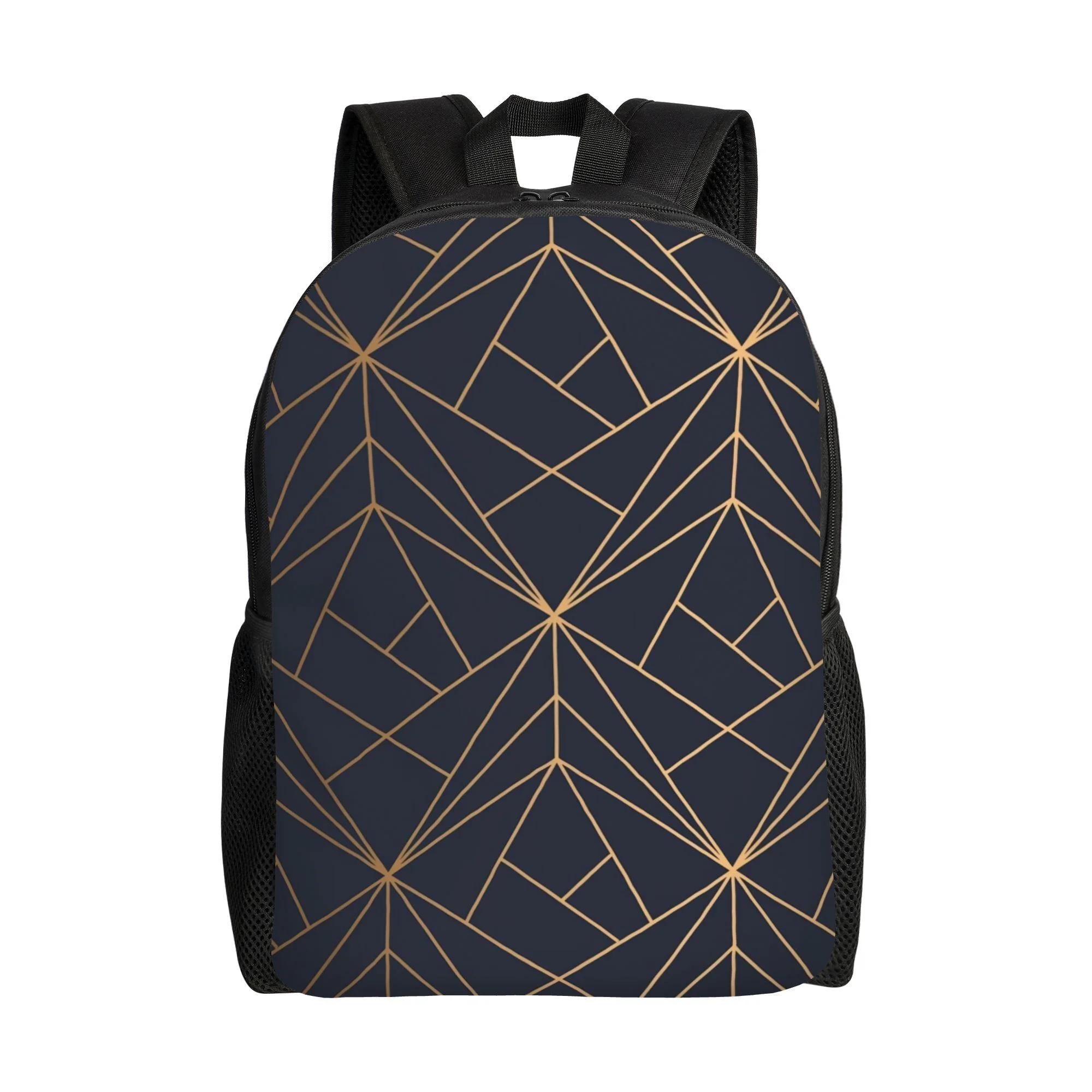 

Navy Blue Gold Marble Glitter Backpack - Gold geometric pattern with white accents, single layer durable design for commuting
