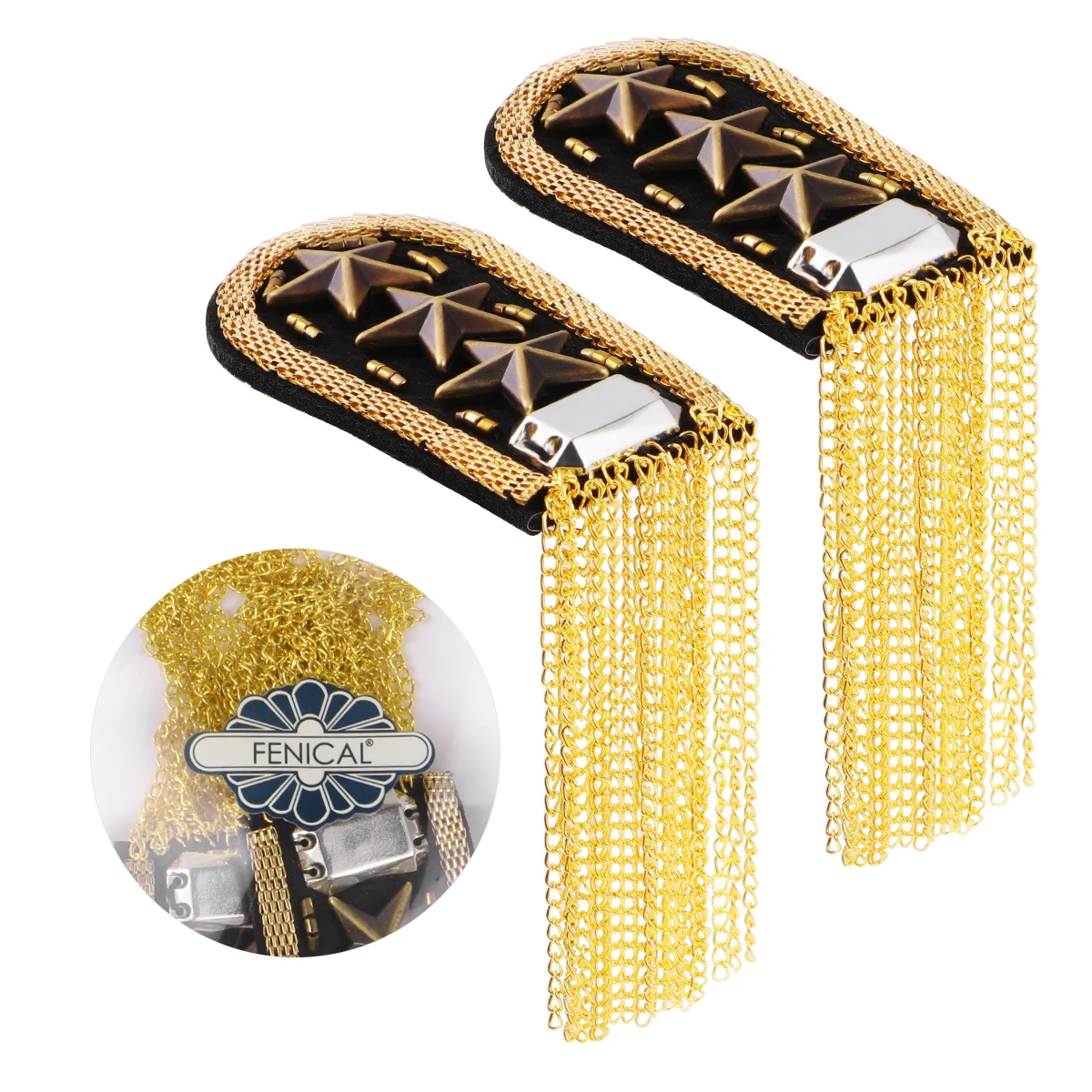 

Gold Body Chain Epaulets Tassel Link Badge Star Pattern Shoulder Decorations for Costume Party Accessories