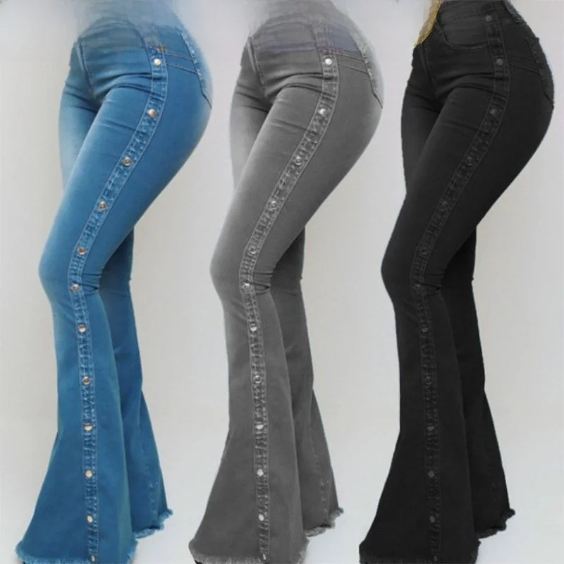 

Jiakun plus Size Women's High Waist Stretchy Floor-Length Bell Bot Jeans Gothic Sle Long Pants Ladies Premium Denim