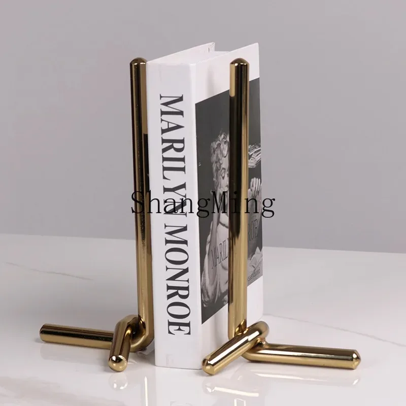 DSA simple light luxury metal bookend ornament model room living room study desk magazine rack decoration