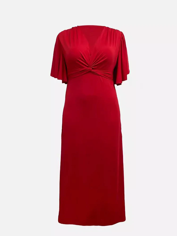 Elegant Red Dress Long Straight V Neck Women Dress Chic Evenings Ladies Dresses Summer Sale Plus Size Wholesale Dropshipping