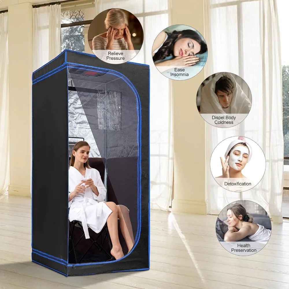 Personal Sauna Tent with Remote Control, Heating Foot Pad, Foldable Chair, Sauna Robe, Home Sauna for Detox, Relaxation