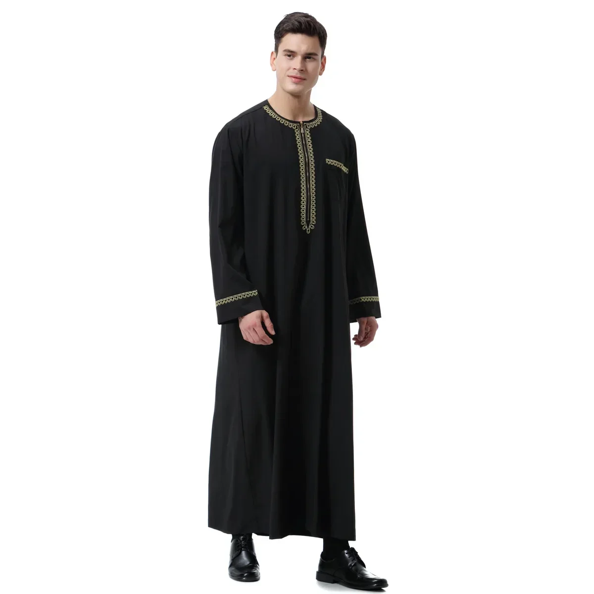 Eid 2025 ชายมุสลิม Jubba Thobe พิมพ์ซิปกิโมโนยาว Robe Saudi Musulman สวมใส่ Abaya Caftan อิสลามดูไบอาหรับ Dressing Ramadan