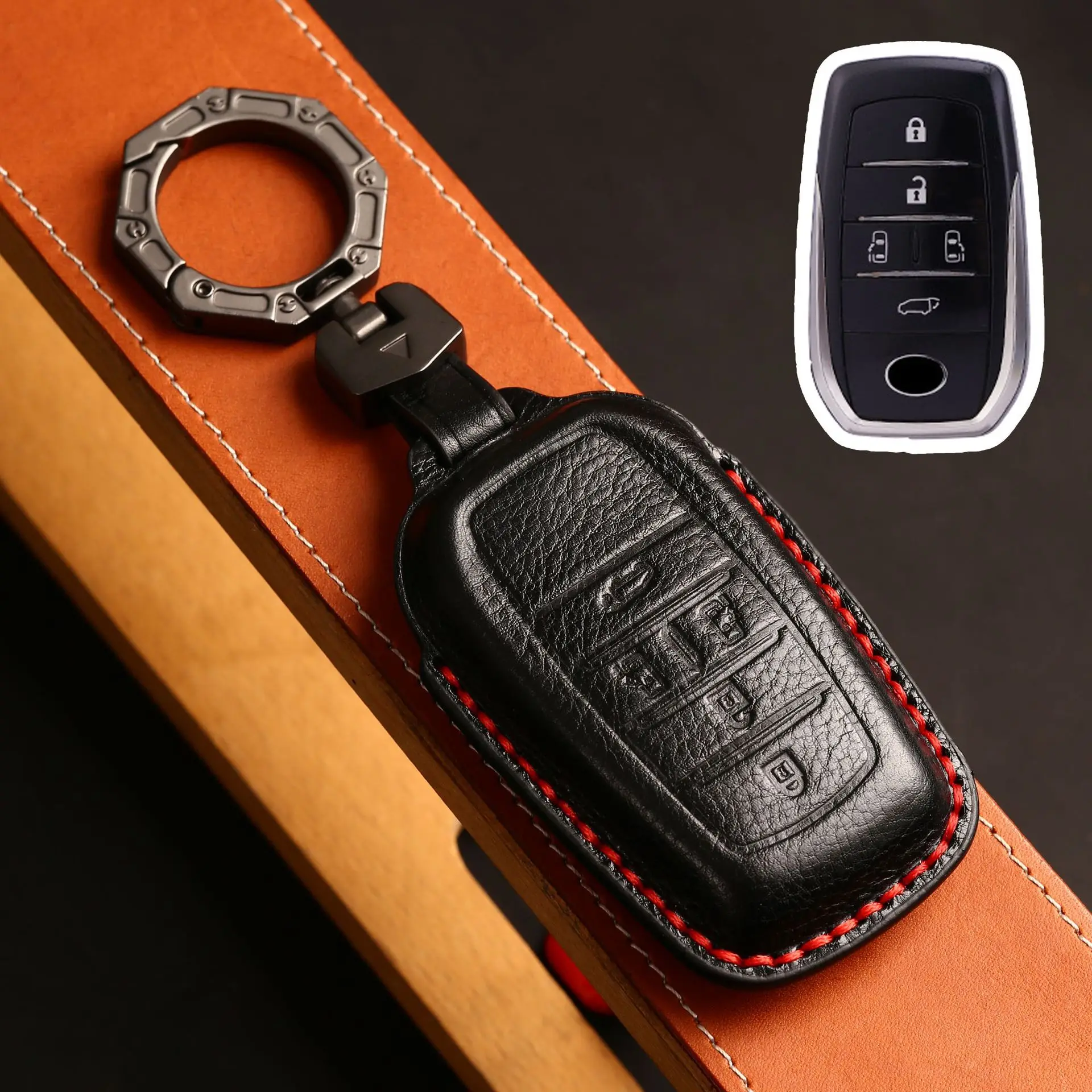 Luxury Leather Car Key Case Cover Fob Shell for Toyota Vellfire Alphard 30 Series Previa Tarago 