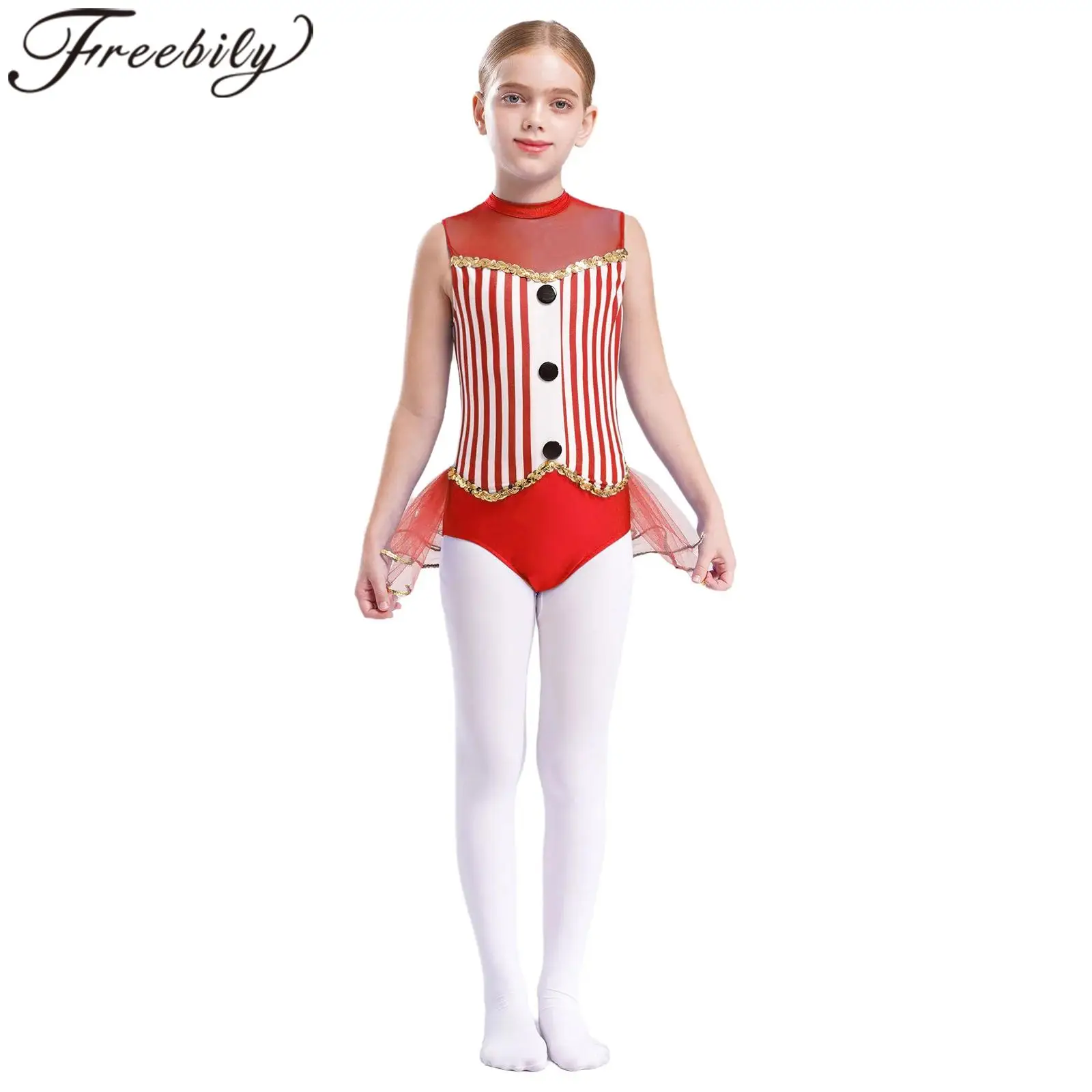 

Детский костюм-пачка для девочек, цирковой костюм шоумена, полосатый купальник с блестками, балетная гимнастика, боди для латинских джазовых танцев, карнавальная одежда