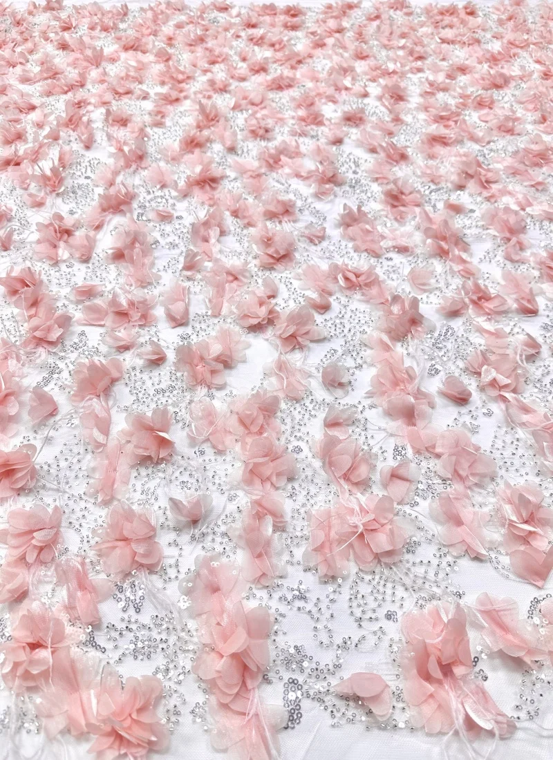 

3D Flower Lace Fabric 2026 High Quality French Beaded Embroidery Tulle African Fabrics 5 yards for Wedding Party Dress Sewing