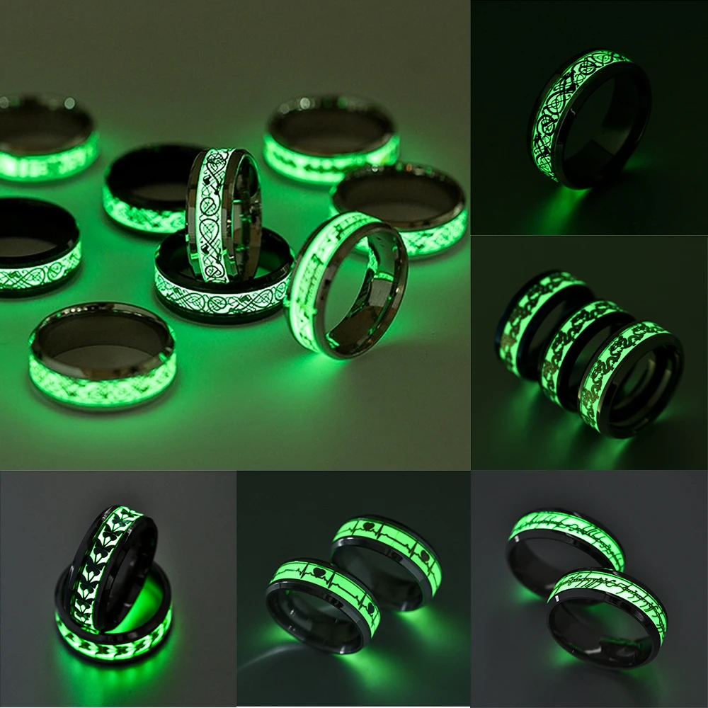 Fashion Luminous Glow Dragon Ring For Couples Love Heart Animal Stainless Steel Fluorescent Rings Jewelry Gift Free Shipping