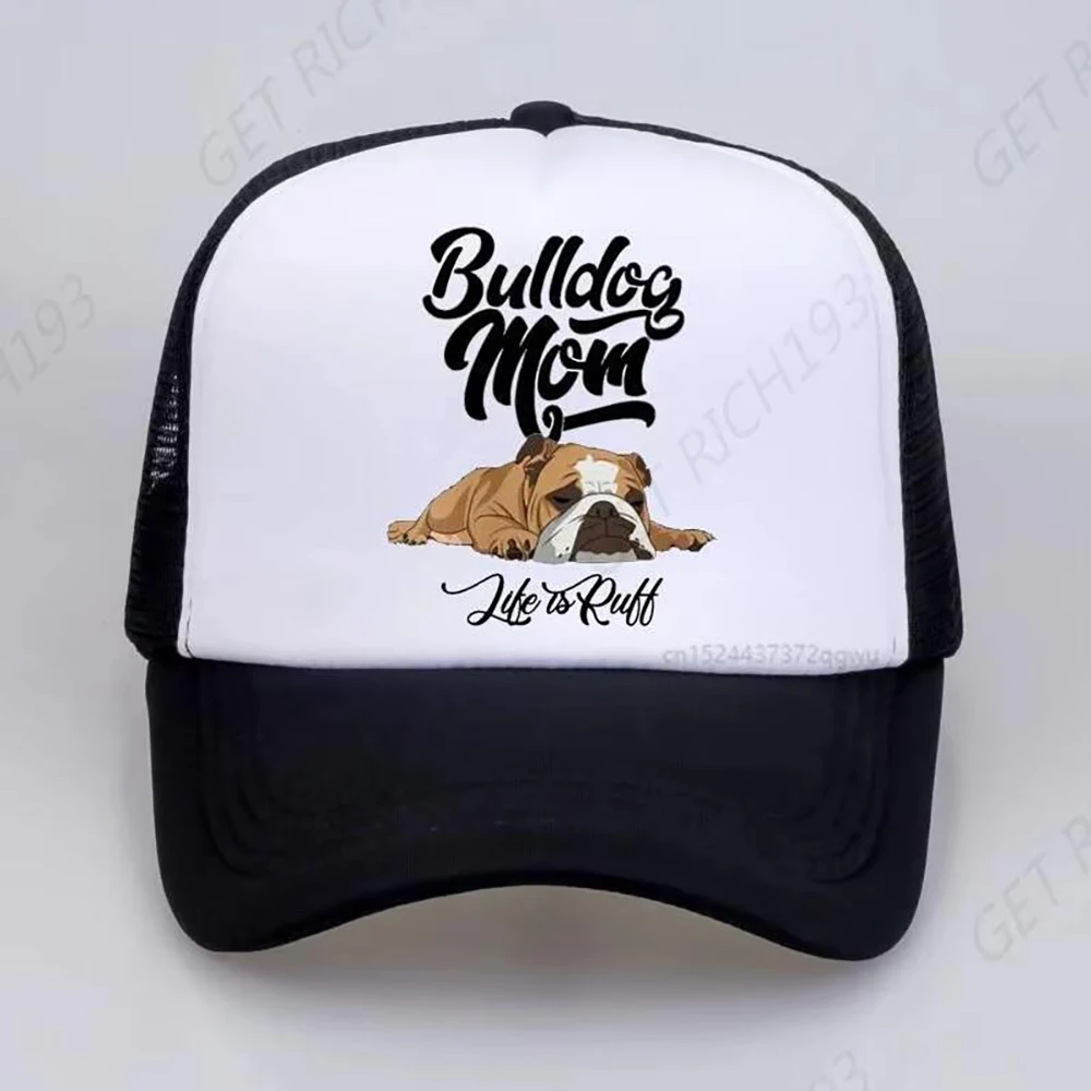 Womens Funny English Bulldog Bulldog Mom Life Is Ruff Baseball Cap Fashion Summer Mesh Visor Hat Women Men Snapback Hatsbone
