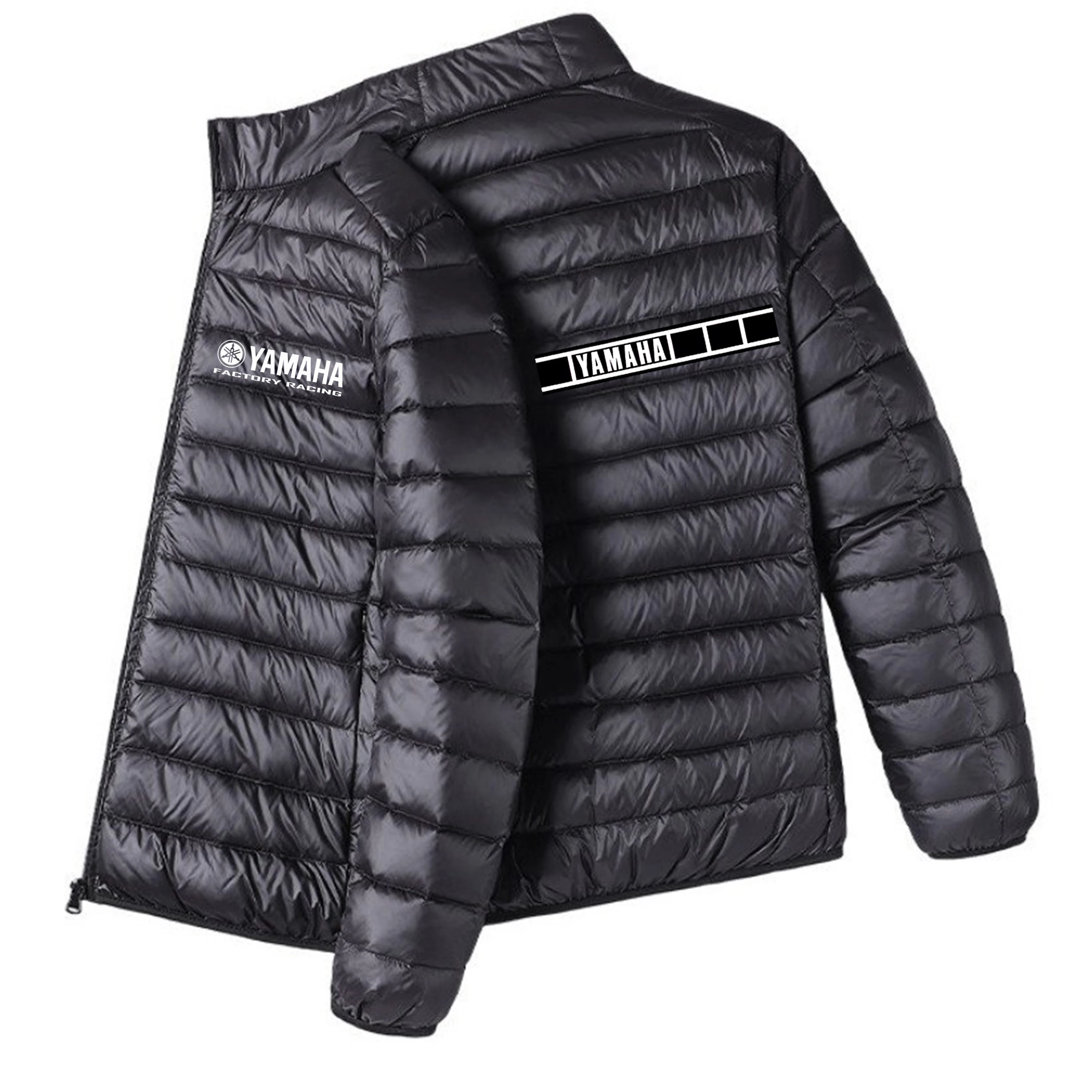 Jaqueta Masculina Yamaha Racing com Estampa Gráfica, Leve, Acolchoada, com Gola Alta, Fechamento por Zíper, Quente, para Motociclistas, à Prova de Ven