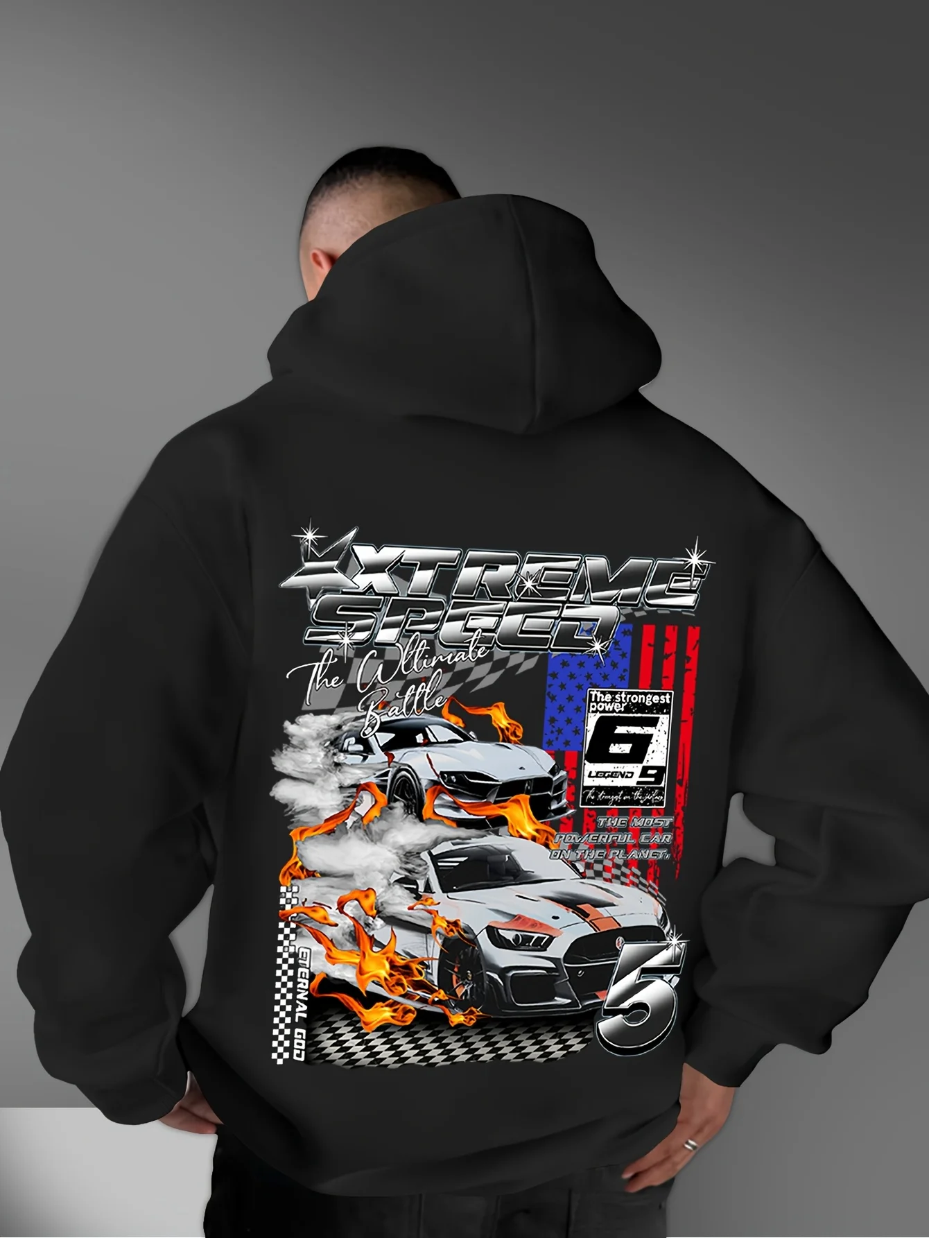 Men Hip Hop Sport Hoodie Extreme Speed Racing Sports Car Flame Flag Back Print Hooded Sweatshirt Motor Streetwear Loose Pullover
