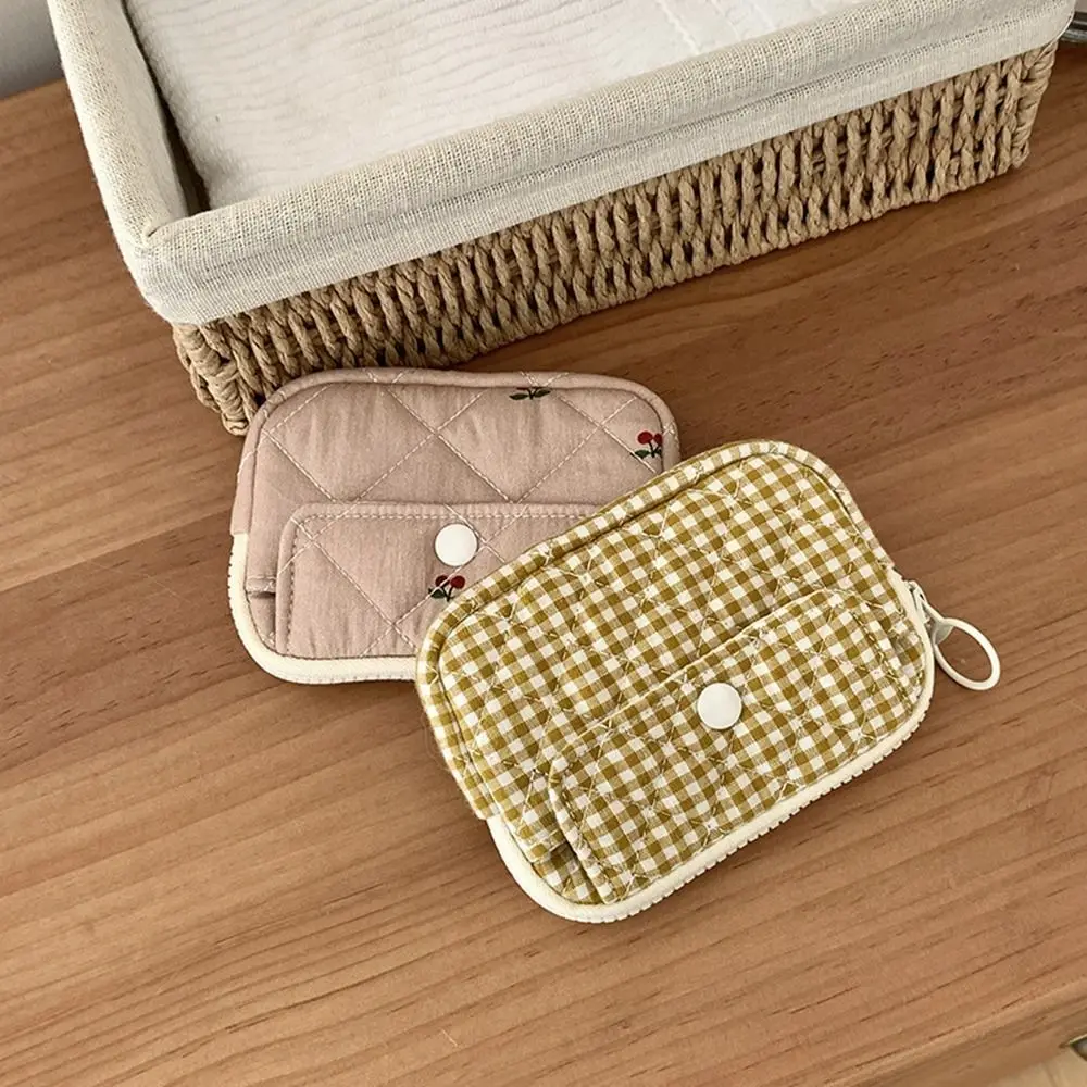 Stripe Floral Coin Purse Large Capacity Flower Small Makeup Lipstick Bag Korean Style Card Holder Mini Canvas Storage Bag