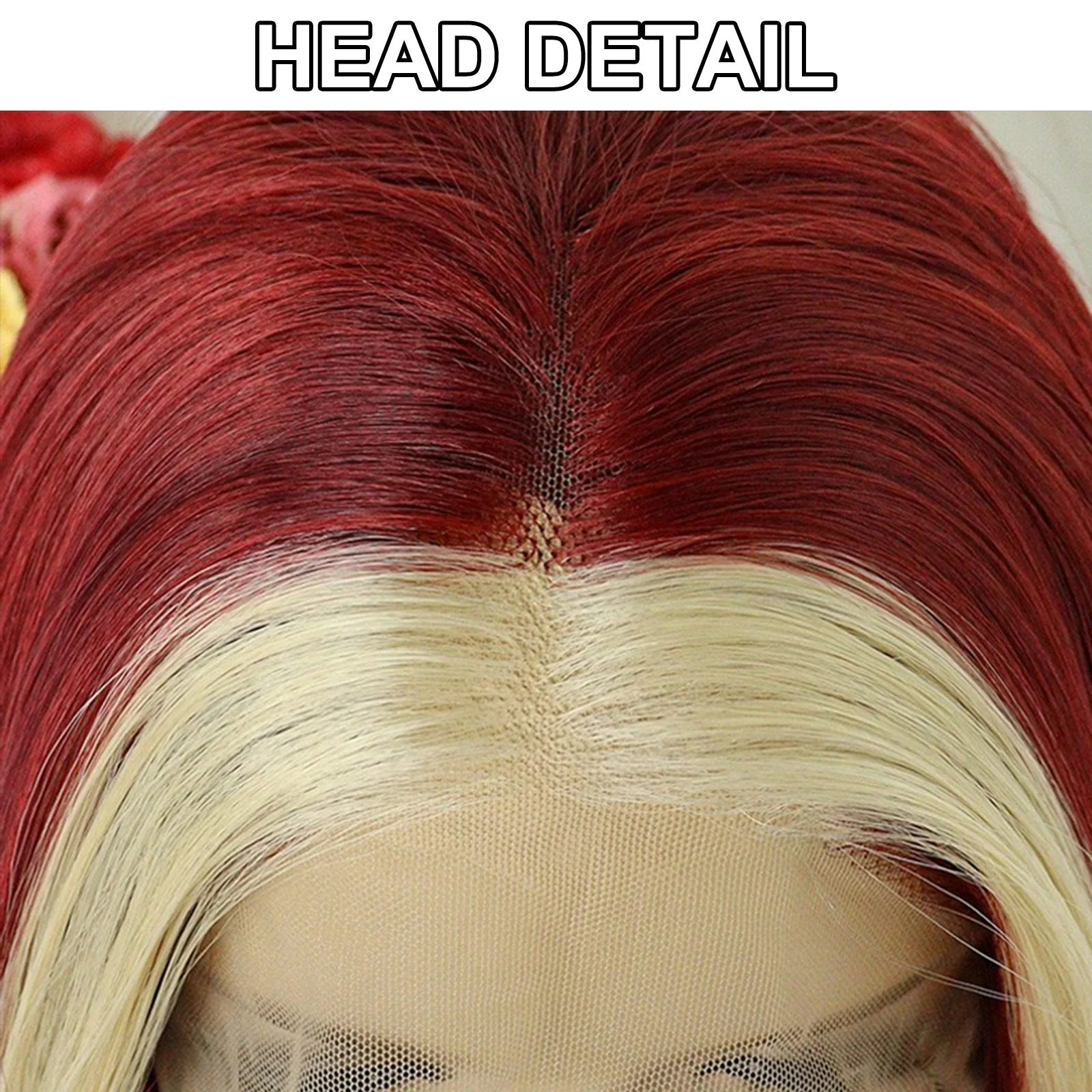 13*3 Stripe Lace Frontal Wig, 28inch Long Wavy Red with Blonde Streak Lace Front Wig,Stylish and Versatile Fake Hair