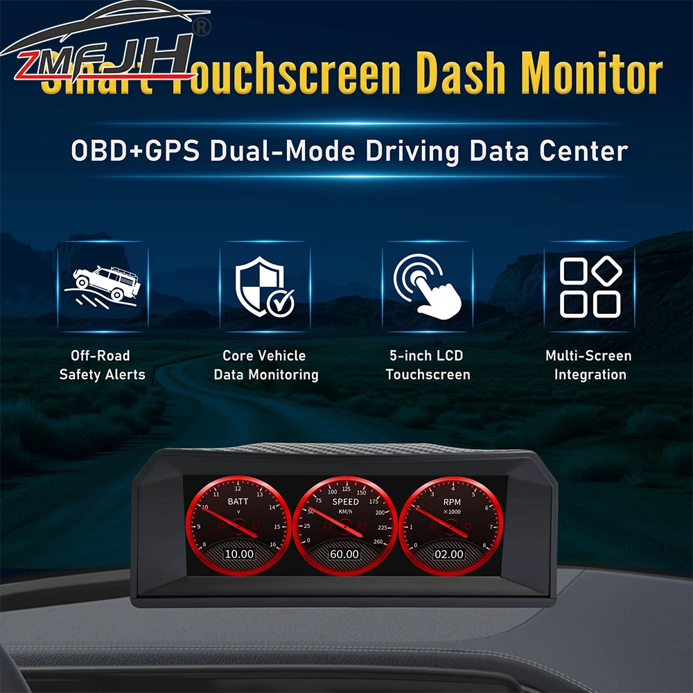 OBD+GPS Dual System Smart Monitor Speed Gauge With Overspeed Alarm Voltage Water Temperature Gear Shift Reminder Car Gauge