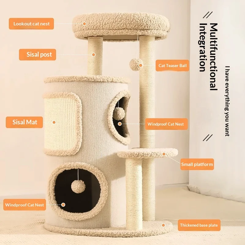 Árbol para gatos compacto con cama tipo toca y sisal multinivel - imagen 2