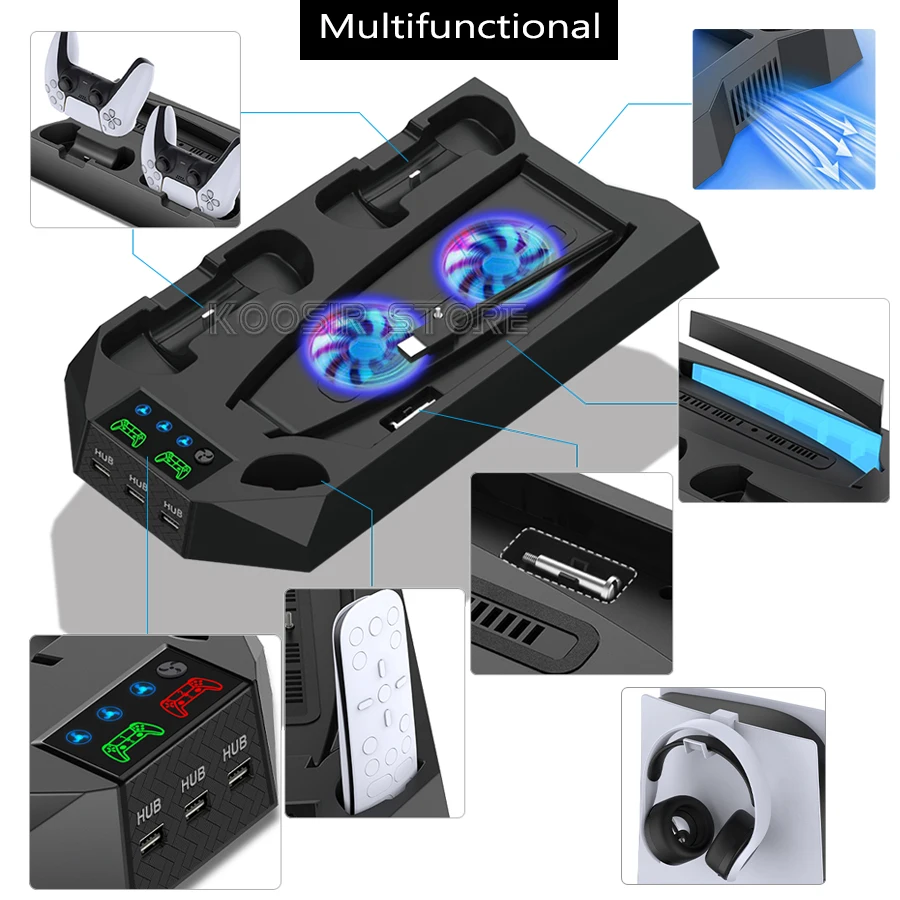 ใหม่ PS5คอนโซล Universal ตรง Multifunction Cooler ขาตั้ง Gamepad สำหรับ Sony Playstation 5 Disc & Digital Edition