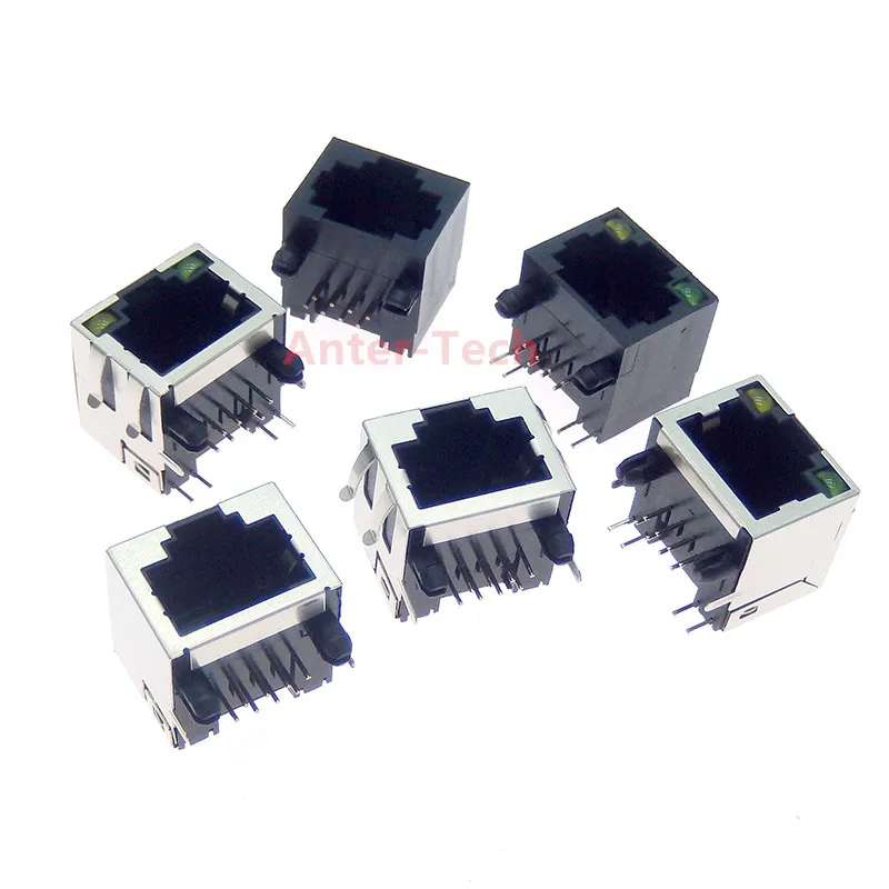 5PCS RJ45 Network Ethernet FEMALE SOCKET with light RIGHT ANGLE 56 8P8C female jack connector