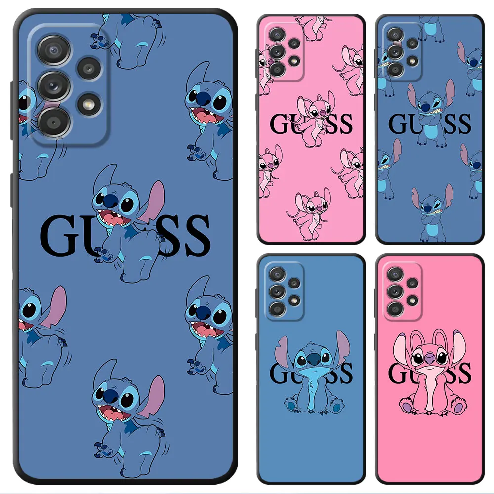 Case for Samsung Galaxy A01 A13 A54 A03 Core A14 A12 A52 A03s A05s A04s A02s A04e Disney stitch angle Black Soft Cover