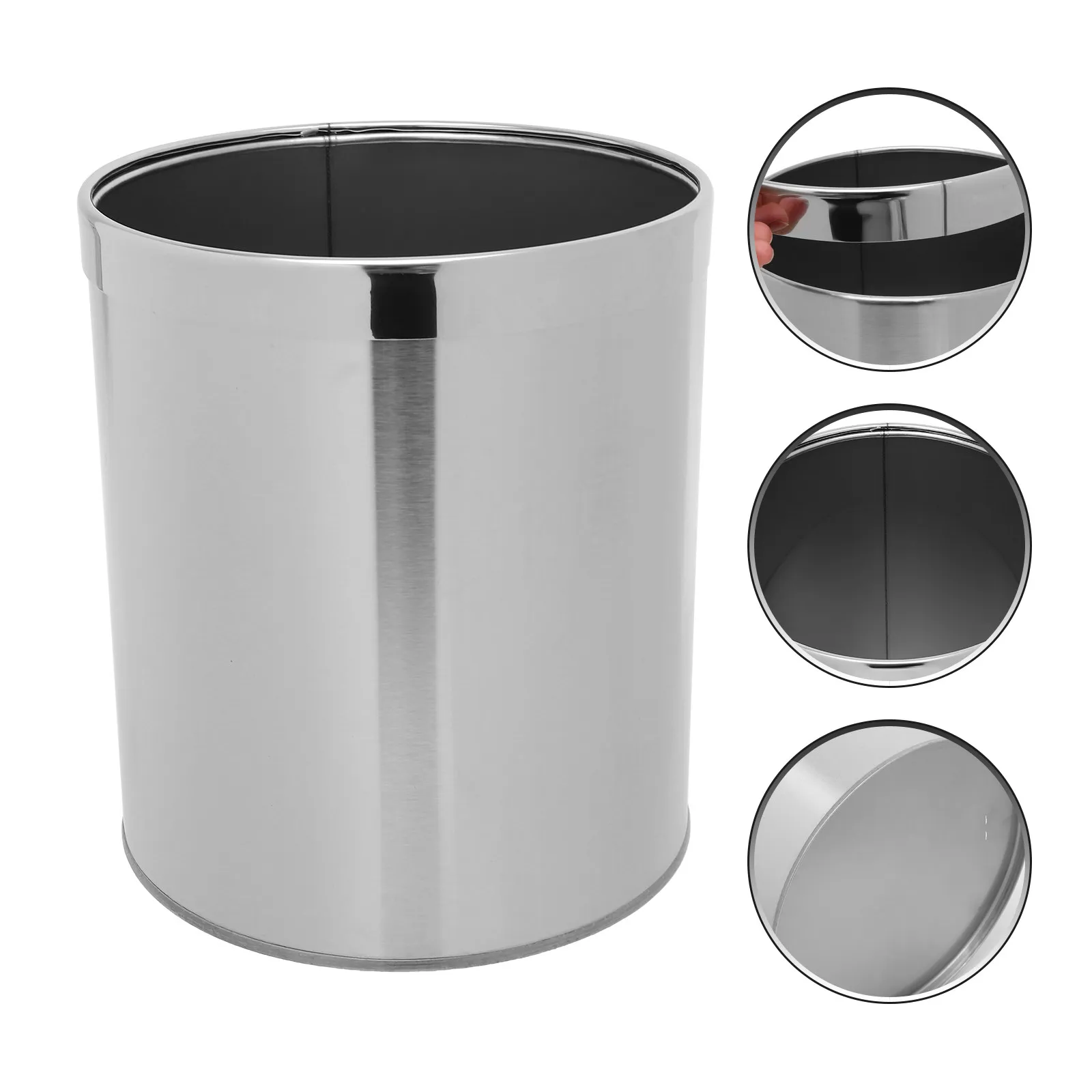 

Stainless Steel Round Waste Basket Large Capacity Heavy Duty Kitchen Trash Can Bathroom Living Room Office Garbage Container Bin