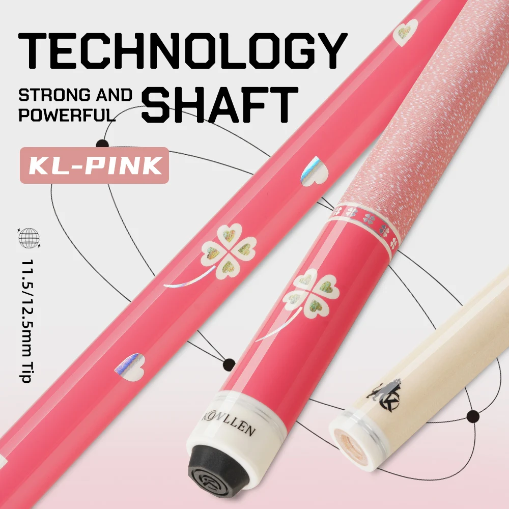 

KONLLEN KL-Pink Pool Cue Maple Shaft with Carbon Fiber Tube 11.5/12.5mm Tip 3 * 8/8 Joint Girlish Cue Stick 148cm Billiard Cue