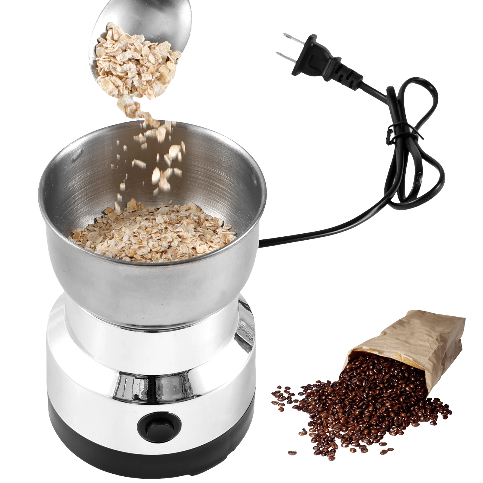 Electric Coffee Grinder Fast Grinding Mini Spice Grinder with 4 Stainless Steel Blades 300ml Coffee Mill Grinder One Button Use