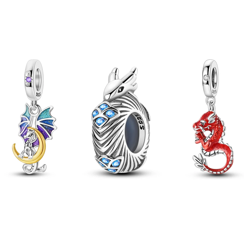 925 Sterling Silver 2024 Moonlit Night Fantasy Flying Dragon Pendant For Original 925 Bracelet Necklace Jewelry Making