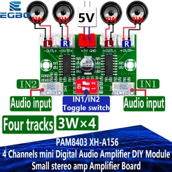 EGBO 4*3W PAM8403 4 Channels mini Digital Audio Amplifier DIY Module USB 5V small stereo amp Amplifier Board XH-A156
