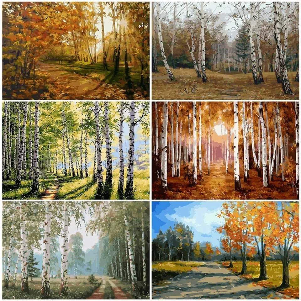 

638167 Adult Paint By Numbers Landscape Unframe DIY Acrylic Paint Coloring By Numbers Tree Handpainted Gift Kits