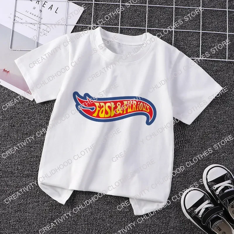 Fast and Furious Children T-shirt Kawaii Racing Print T Shirts Cartoon Casual Clothes Anime Kid Girl Boy Fashion Tops Streetwear