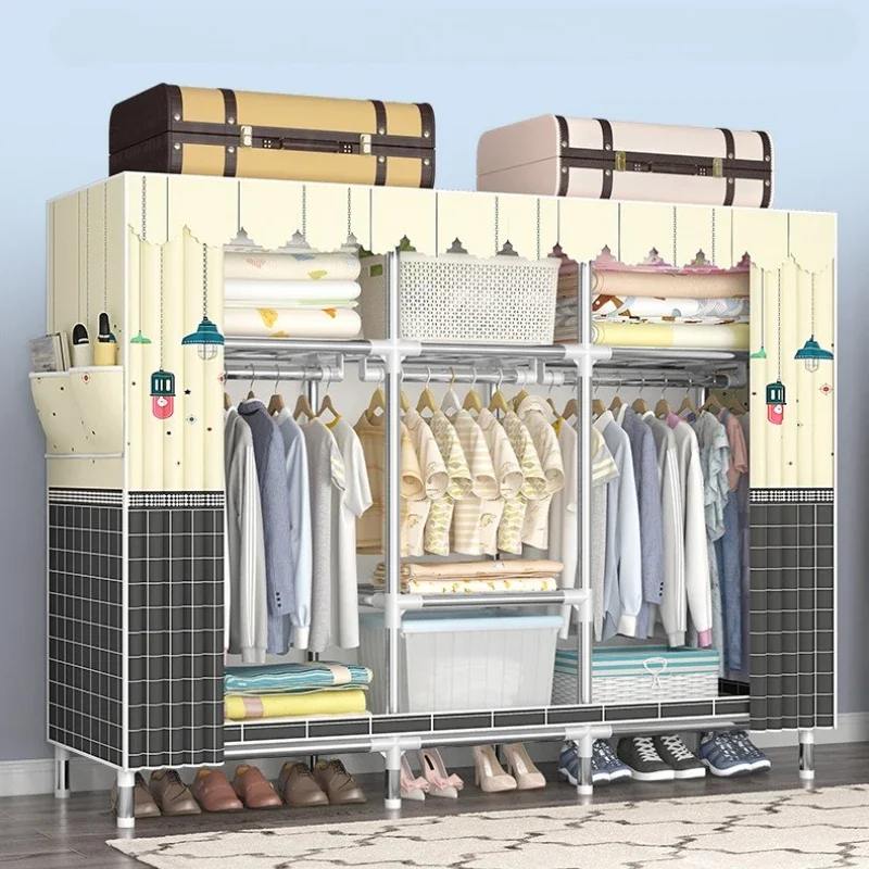 Assembly Portable Economy Fabric Clothes Closet Bedroom Heavy Wardrobe Duty Thickened Steel Frame Easy Storage Organizer Home