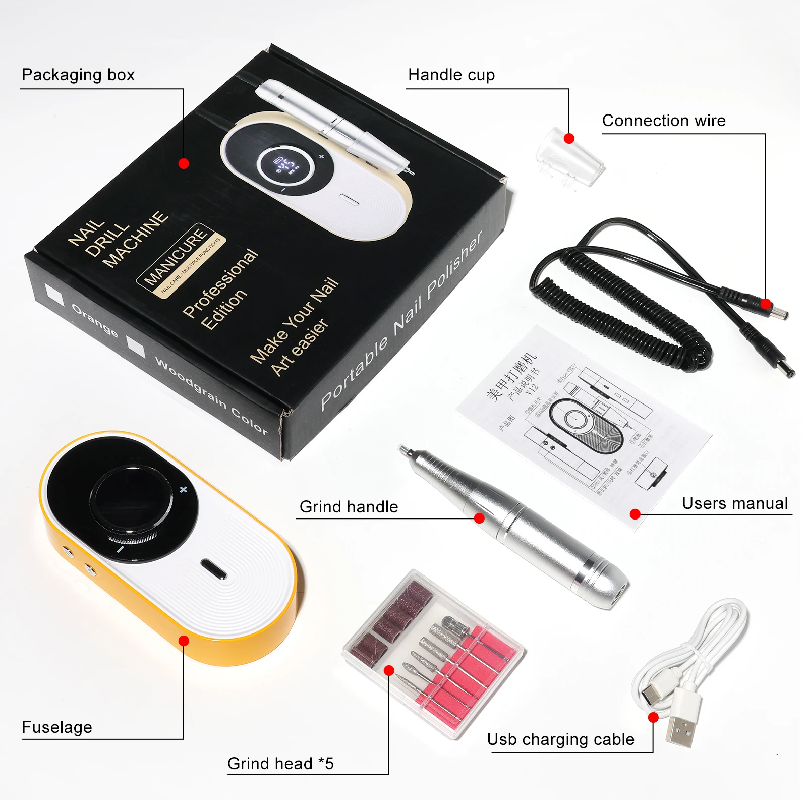 Przenośna frezarka do paznokci 45000 obr./min, akumulatorowa, do manicure, cicha, profesjonalna elektryczna frezarka do paznokci, polerka, szlifierka.