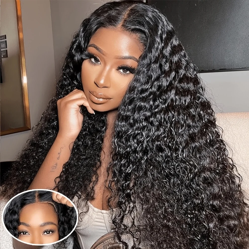 Brazilian Human Hair 5X5 HD Transparent Lace Frontal Wig - Natural Black Deep Curly/Deep Wave Hair Suitable for Women & Men, Natural Look for Casual Attire, Christmas Deals/Black Friday - Transparent Lace Front, Brazilian Hair