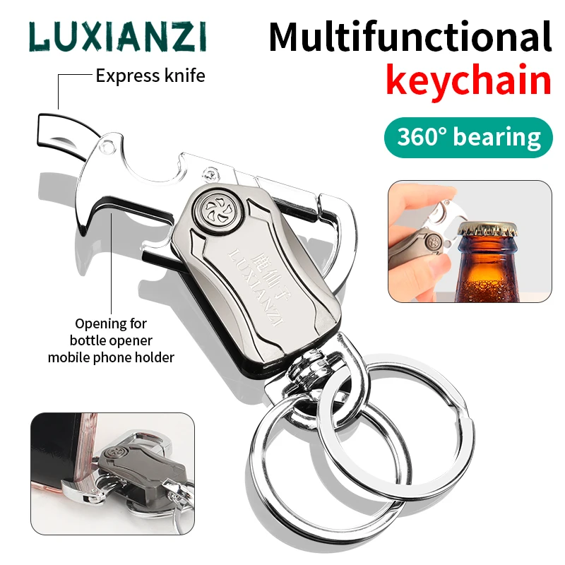 LUXIANZI Multifunctional Bottle Opener Beer Keychain Portable Outdoor Waist Hanging Chain Ring Buckle EDC Tool Accessories