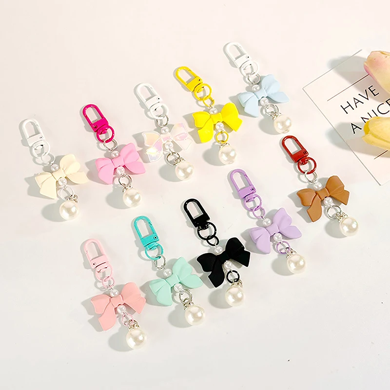 1PCS Bow Candy Color Pendant Keyring Fashion Keychain Headphone Cases Charm Bag Pendant Handbag Accessories