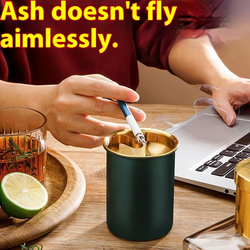 

Anti-fly ash ashtray Stainless steel household with lid High-grade funnel Office ashtray Personalized windproof fashion smoke