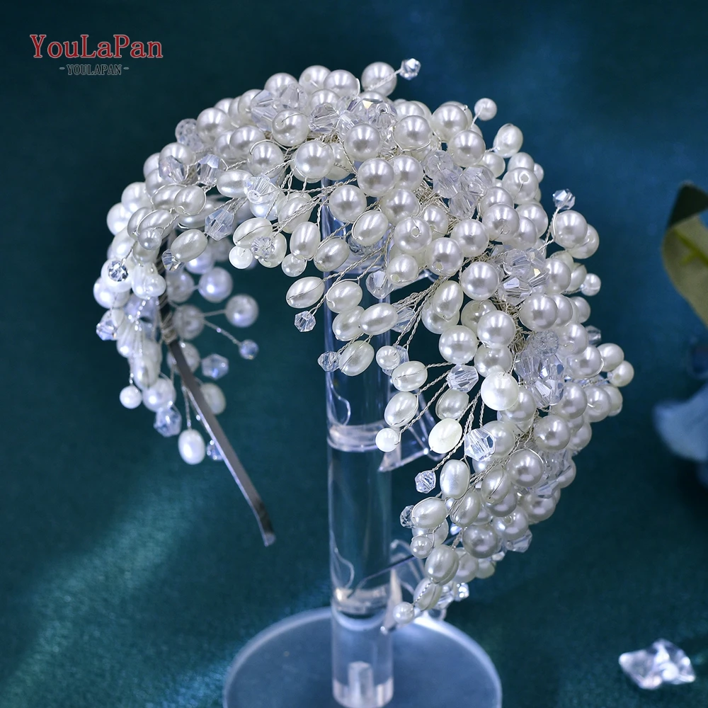 YouLaPan-Aro para el pelo con perlas para novia, tocado de boda de cristal brillante, diadema elegante de Color plateado para fiesta, accesorios para el cabello, HP684