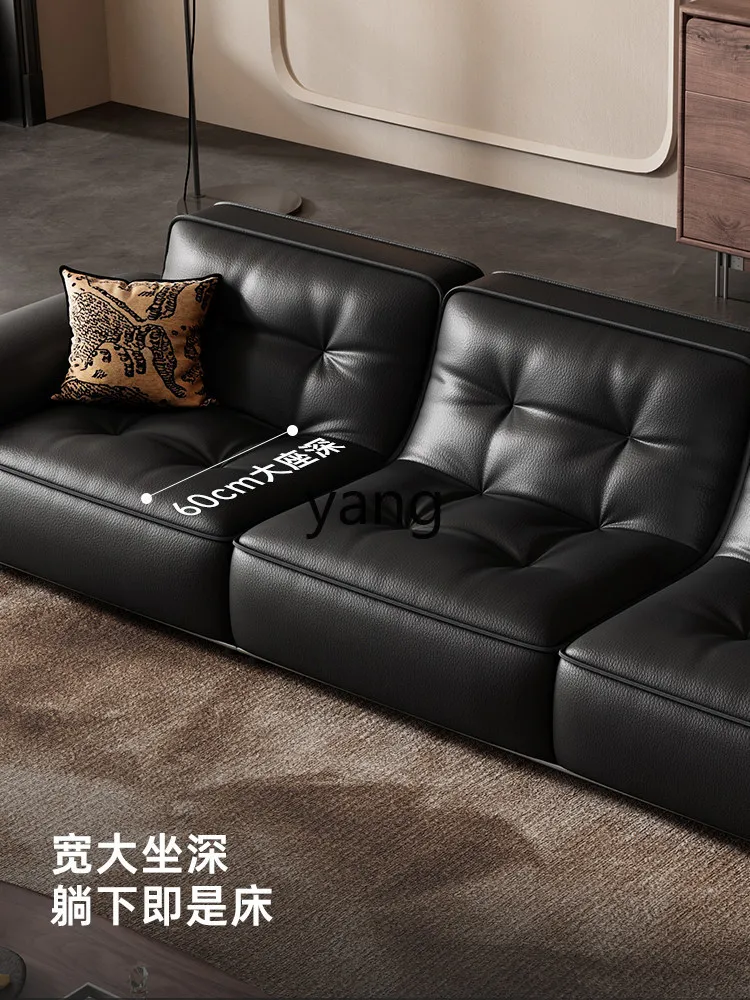 LTT top-layer cowhide sofa leather inline black light luxury French retro horizontal hall high-end model