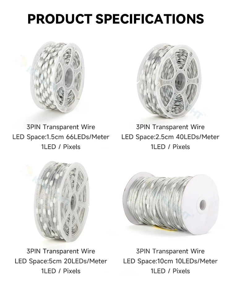 KTRLIGHT DC5V/12V 1.5cm-10cm Pitch 3Pin Clear Wire WS2811 LED Seed Pixel String Light RGB IC Addressable Full Color IP68