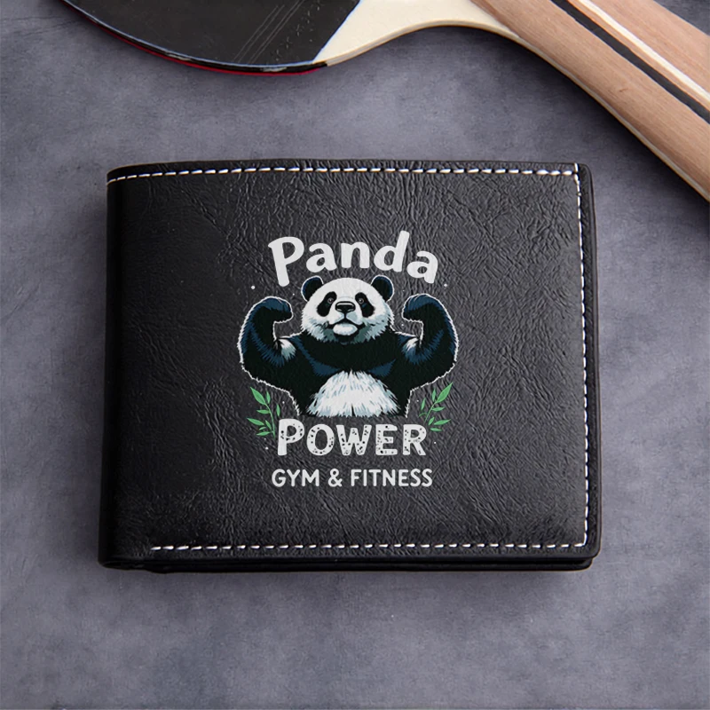 Panda Power Gym Fitness Premium PU Leather Wallet for Men Slim Durable Business Style Minimalist Design