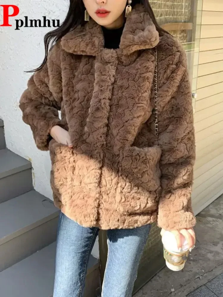 

Baggy Plush Lapel Jackets Coat Women's Casual Baggy Single Breasted Chaquetas Korean Fashion Thickened Warm Tops Jaquetas