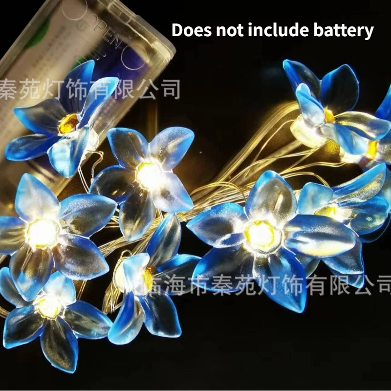 1M 2M 20LEDS Lily Fairy String Lights Pink Blue Flower String Lamps Battery Powered For Outdoor Christmas Garland Decoration