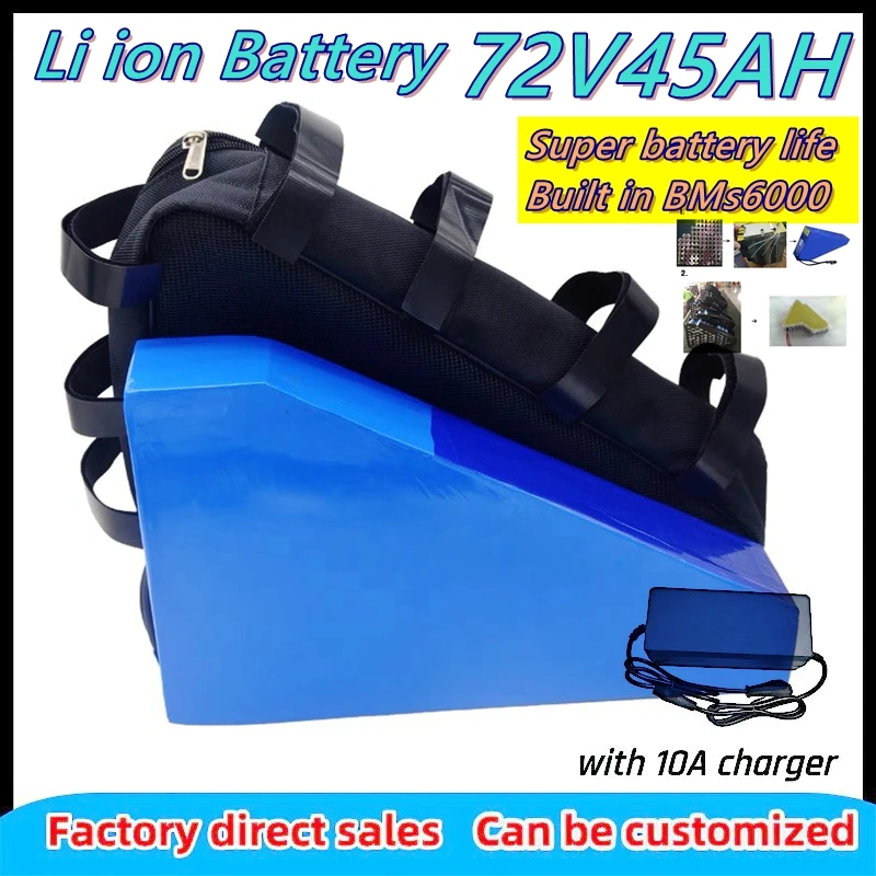 

72Vlithium ion45Ah triangle battery BMS li ion 20S for 5000w 6000w Mountain Bike scooter Motorcycle + 10A charger