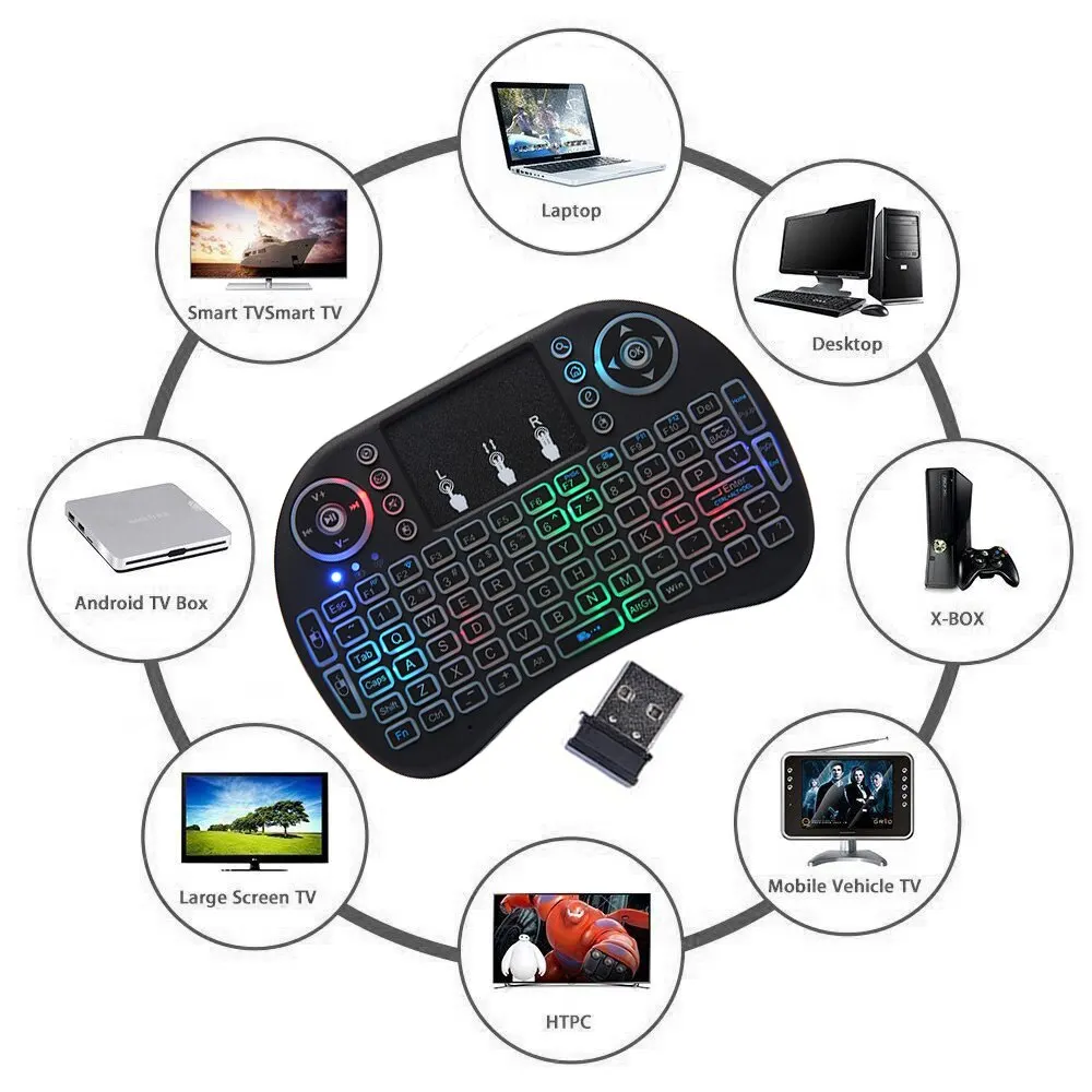 Cool Backlit I8 Mini Wireless Keyboard 2.4GHz Air Mouse Touchpad Handheld for Android TV BOX Mini PC