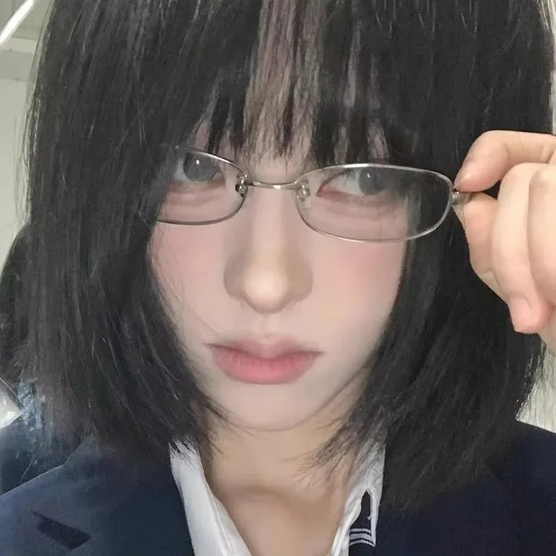 Y2K Harajuku Retro Small Square Frame Glasses Women Metal Eyeglasses Clear Reading Spectacle Blue Light Blocking Eyewear