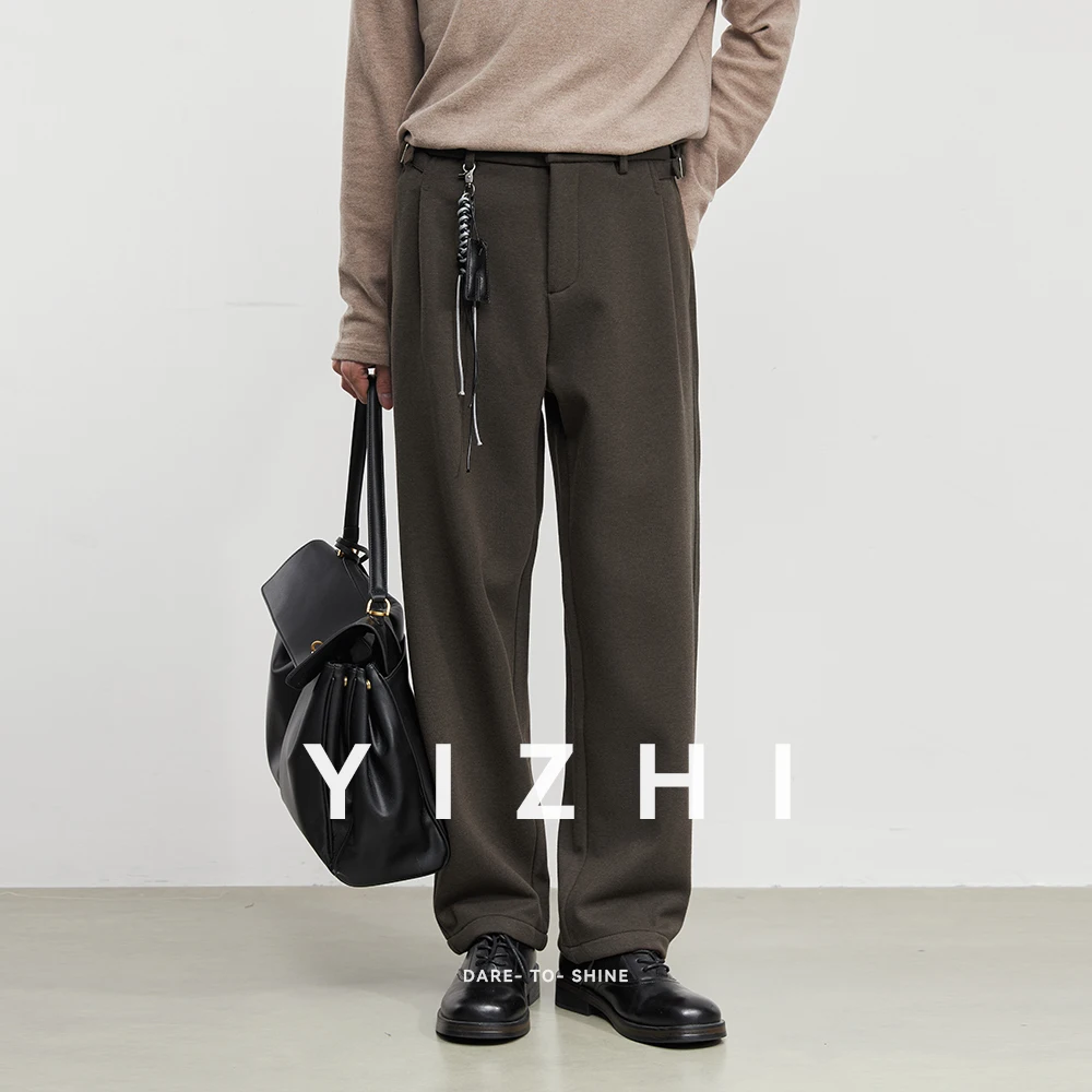 

2025 Winter New Men's Fleece-Lined Wool Knit Casual Pants Fashion Solid Color Versatile Straight Leg Warm Suit Trousers