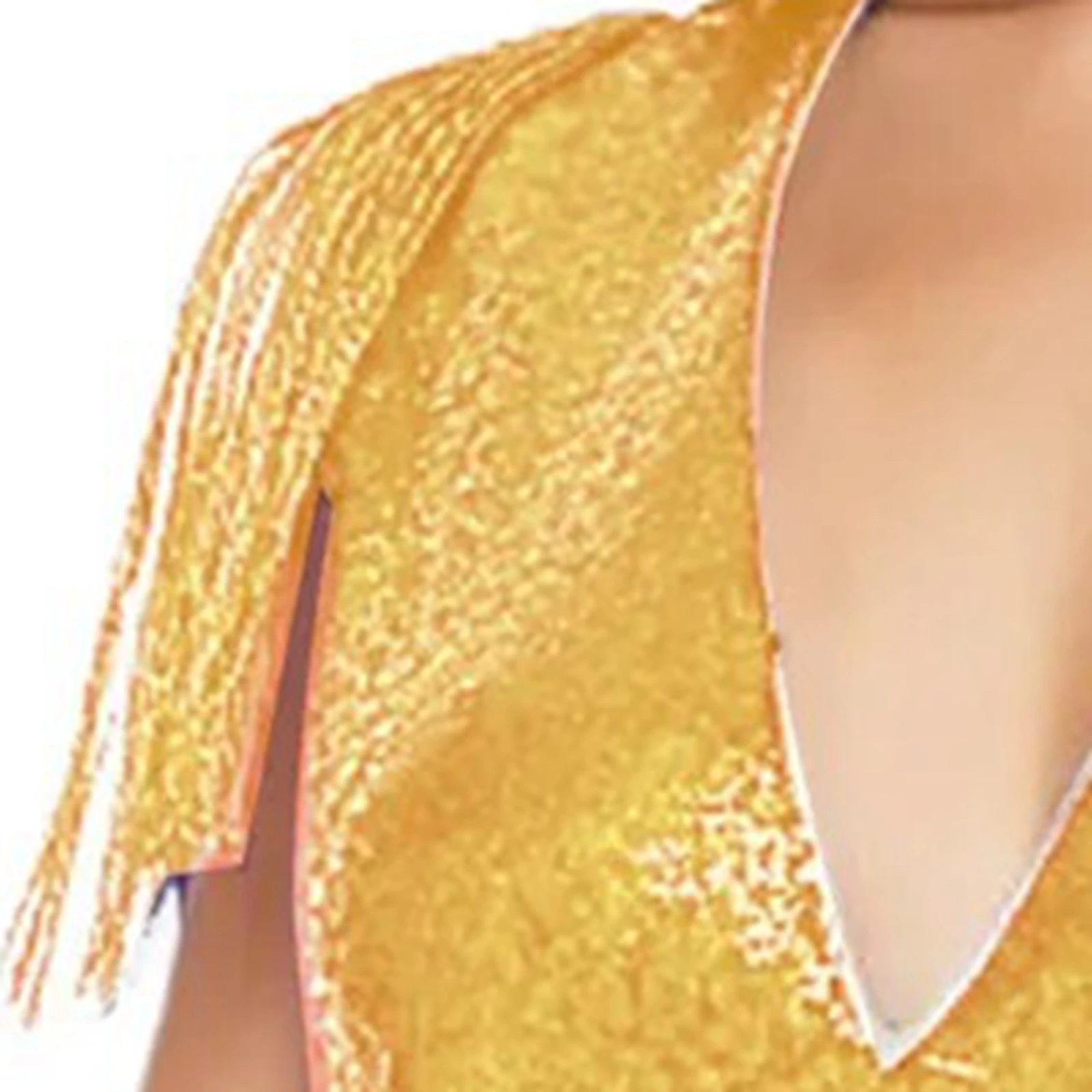 ثوب فضفاض نسائي لامع مزين بالترتر وفتحة رقبة على شكل V عميقة بدون أكمام بطول الفخذ مع حزام قابل للتعديل لحفلات الزفاف والولائم