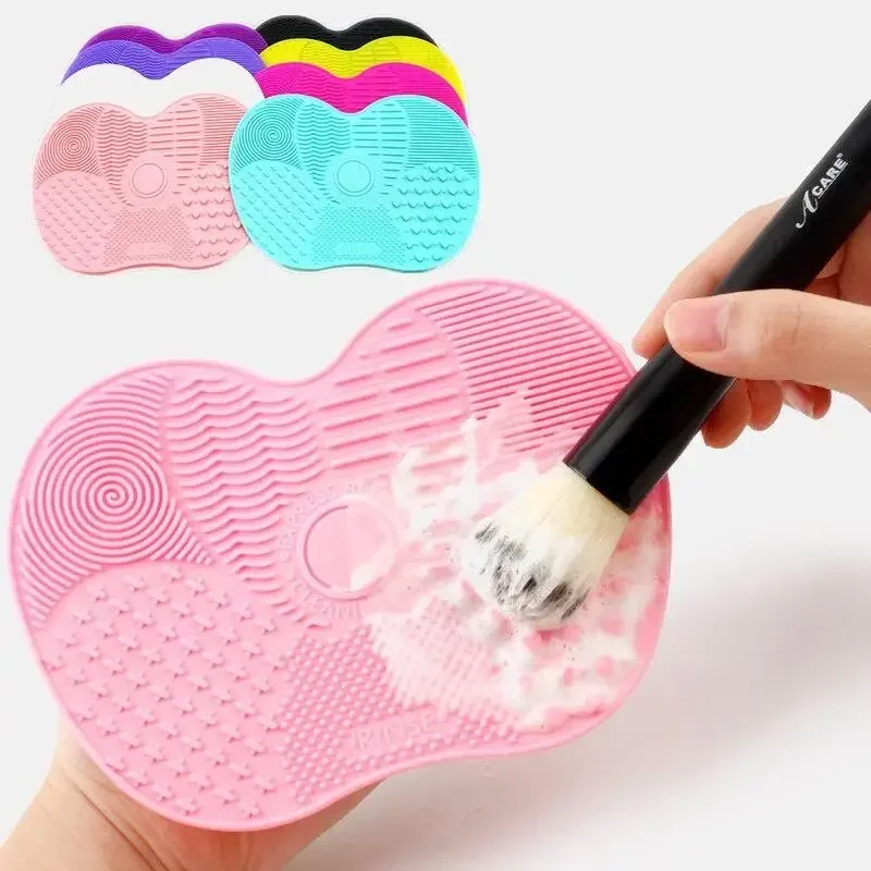 Multi Colored Silicone Makeup Brush Cleaning Pad Apple Shaped Suction Cup Beauty Brush Cleaning Pad Beauty Tool Cleaning Pads