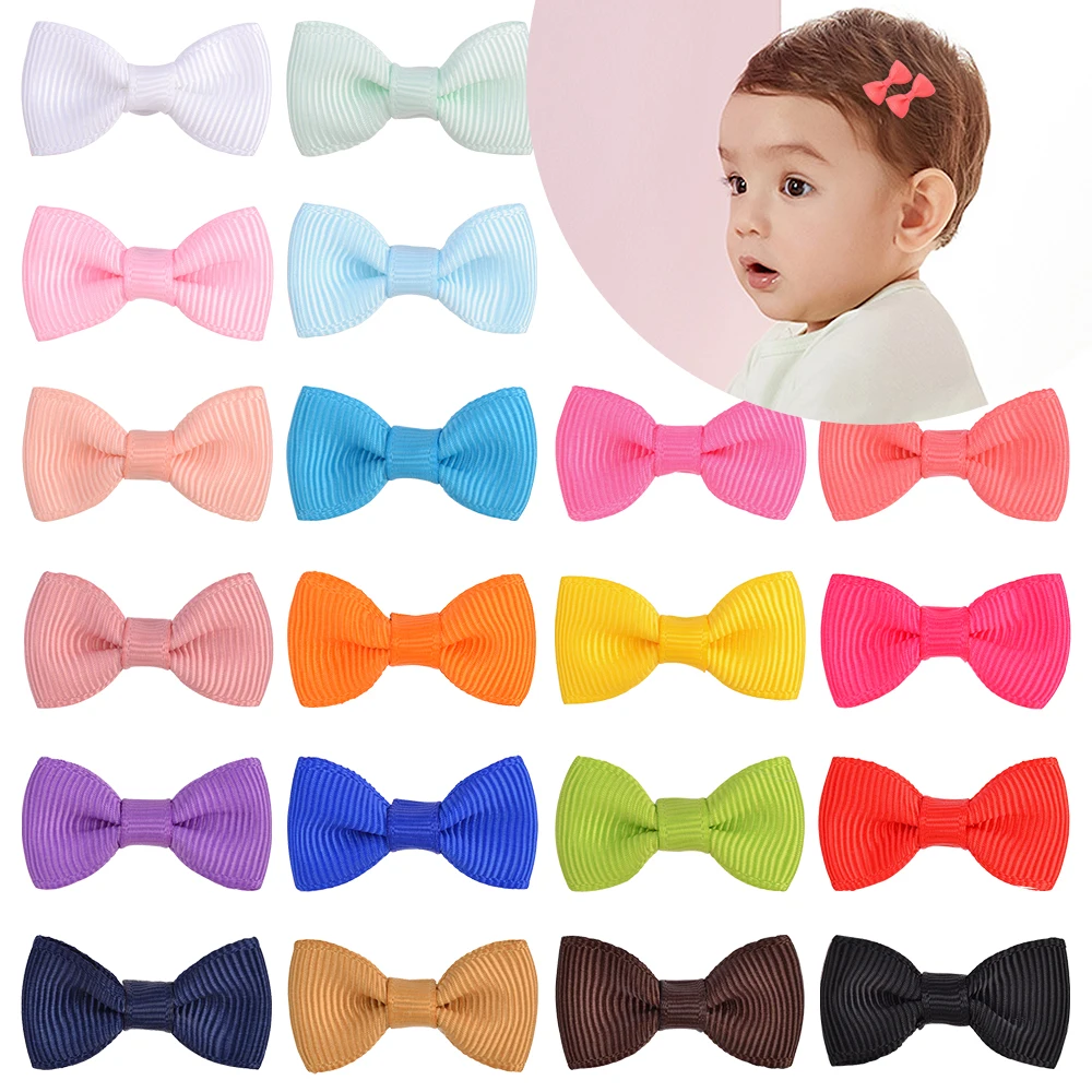 

20PCS/Lot 1.3Inch Solid Bowknot With Metal Clip Sweet Gift Hairgrips For Girl Children Cute Small Hairpins Kids Hair Accessories